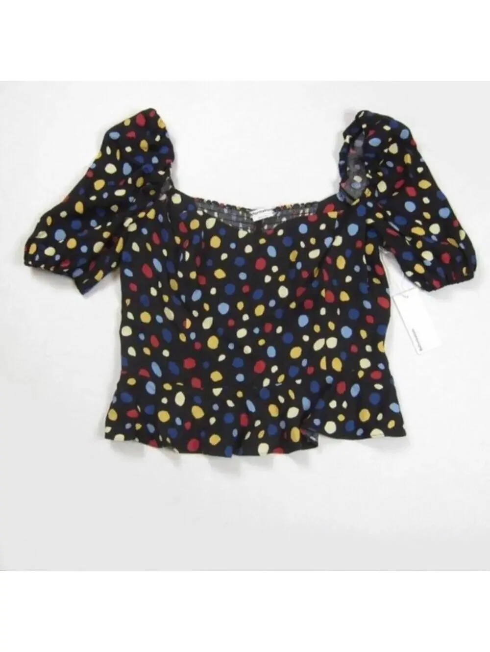 Reformation 10 Peplum Top Polka Dot Sweetheart Neck Short Puff Sleeves NEW $128